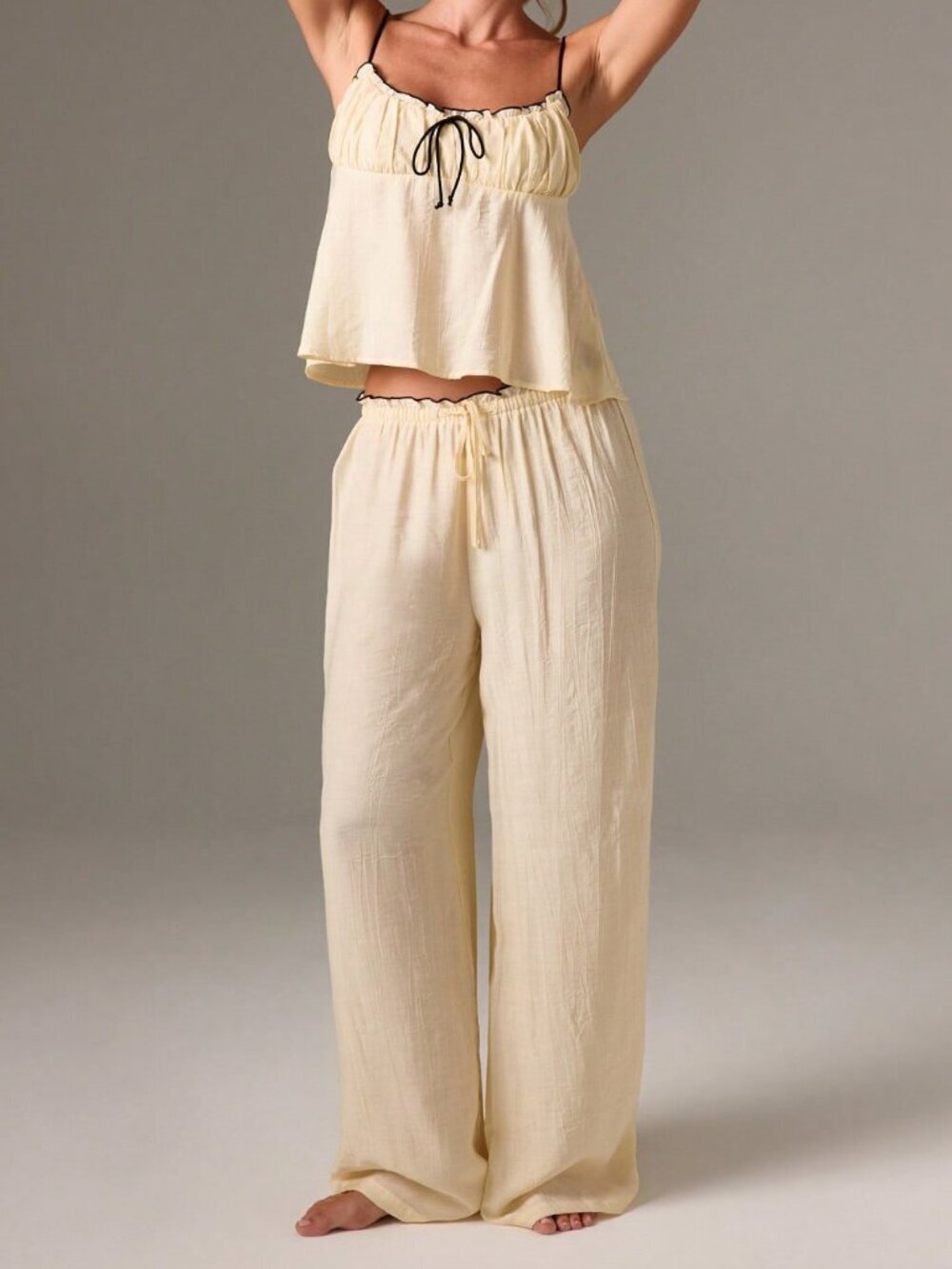 Yellow Casual Women's Two Piece Sleepwear